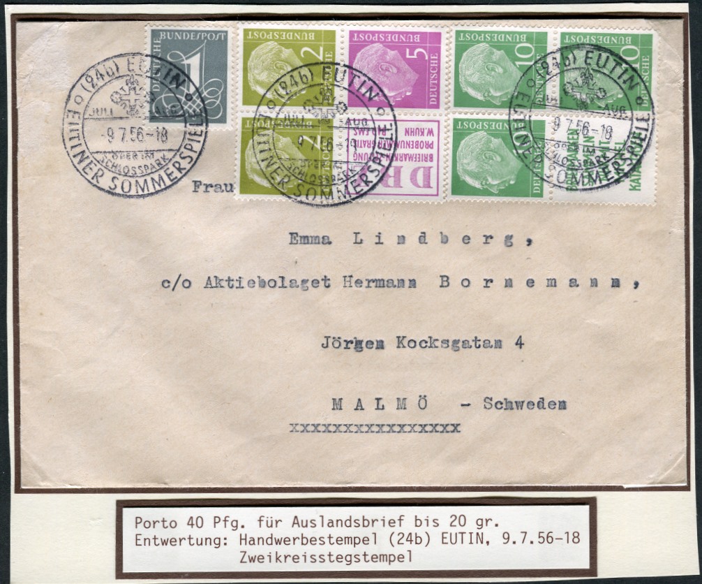 Brief mit S13 mit S17 + S21+ 1PF Auslandsbrief bis 20 gr.