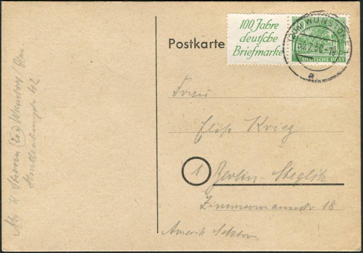 Berlin ZDR W9 gestempelt auf Postkarte