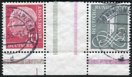 Bund ZDR WZ 16 aI X gestempelt, Unterrand mit Strich unter 20