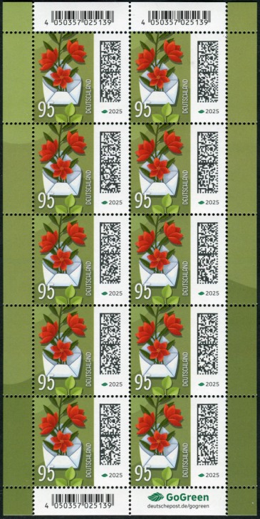 95II Cent Welt der Briefe 10er Bogen,  Druck Royal Johan Enschedé ( RJE )