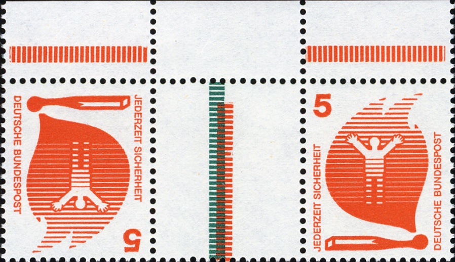 Bund ZDR KZ 10.2 ** Oberrand, Strl grün dg, orange verkürzt