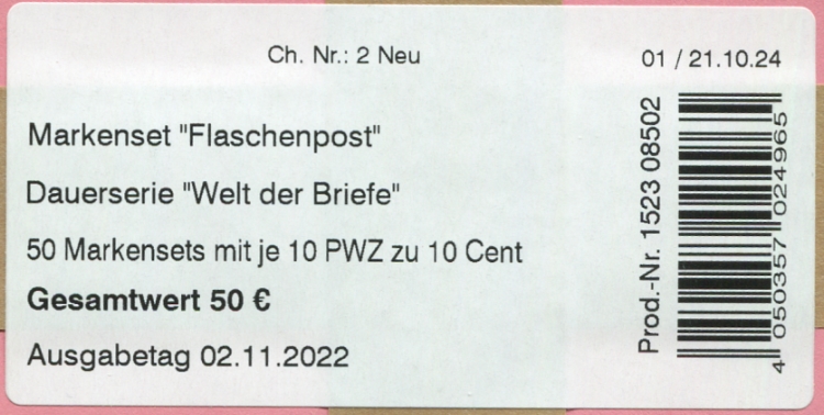 FB 138 I Label 1 mit DMC Code, Produkt Nr. 1523 08502  Druck  Bundesdruckerei