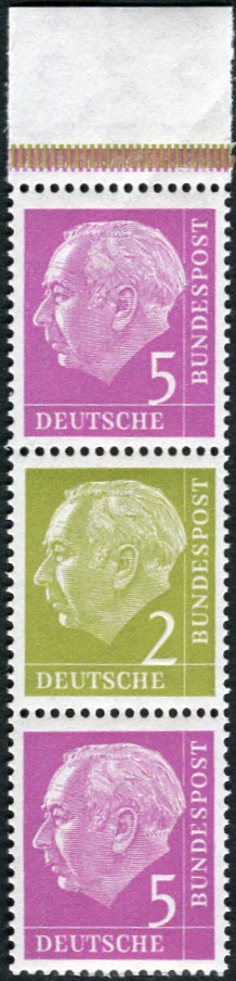 Bund ZDR S20a ** Oberrand nur aus MHB 4.1 + 4.2, Dunkelgelboliv + lebhaftrosalila beide durchgehend