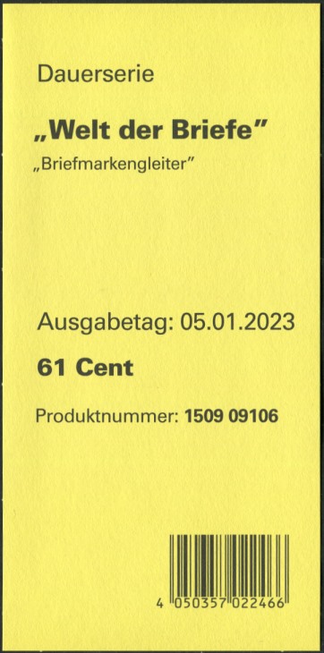 61Cent Welt der Briefe Zwischenblatt,  Druck Royal Johan Enschedé ( RJE )
