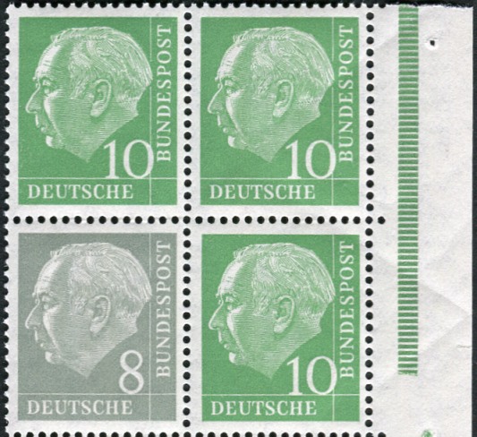 Bund ZDR S 45 ** 4er Block mit Strl. unten kurz