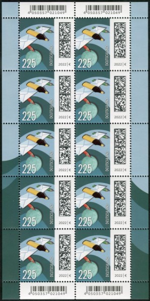 225Cent Welt der Briefe 10er Bogen, Druck Giesecke & Devrient ( GDL )