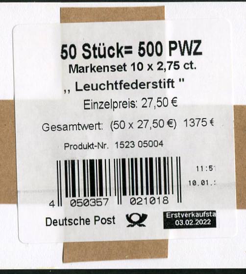 FB 117 Verpackungslabel 1, 2,75 ct , Falsche Wertangabe