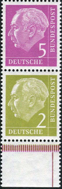 Bund ZDR S19b **, Unterrand nur aus MHB 4.1 + 4.2, Dunkelgelboliv + lebhaftrosalila beide durchgehend + Strich