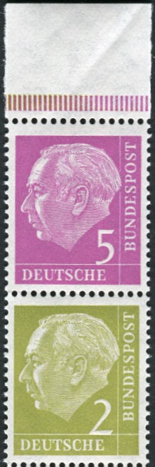 Bund ZDR S19c ** Oberrand nur aus MHB 4.1 + 4.2, Strichleiste lebhaftrosalila durchgehend, Dunkelgelboliv bis zur Mitte